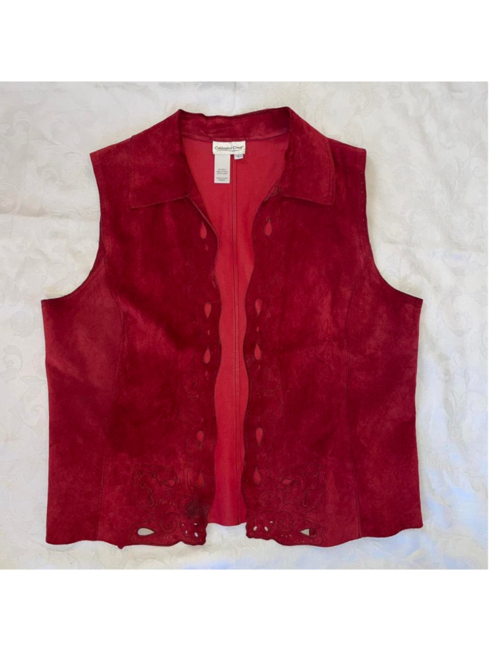 100% leather red vest from coldwater creek size large